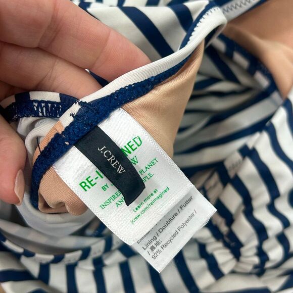 J. Crew One Piece Swimsuit Womens Sz 8 Blue White Striped One Shoulder Ruched - Picture 4 of 16